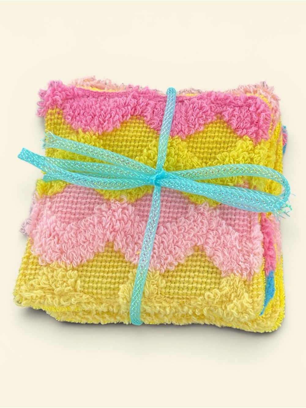 Bright Groovy Vintage Terrycloth Coaster Set- Pink, Yellow, Turquoise